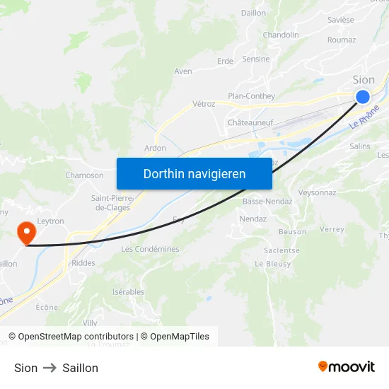 Sion to Saillon map