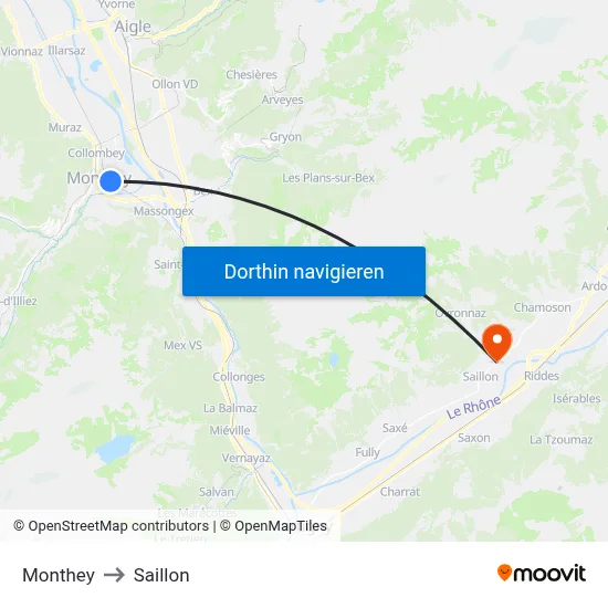 Monthey to Saillon map