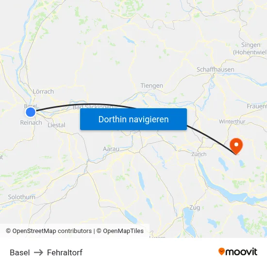 Basel to Fehraltorf map