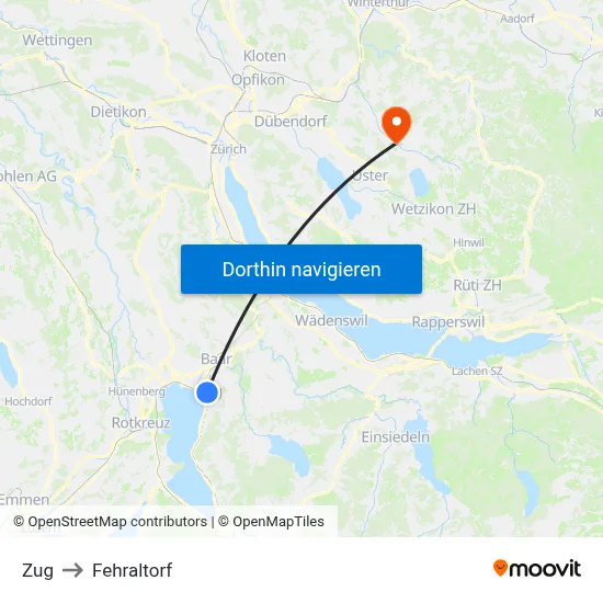 Zug to Fehraltorf map