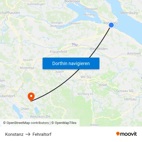 Konstanz to Fehraltorf map