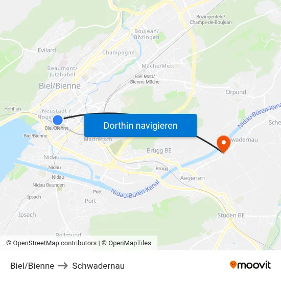 Biel/Bienne to Schwadernau map