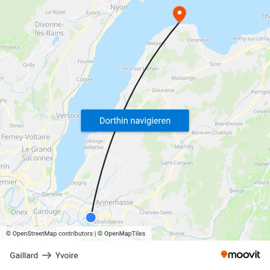 Gaillard to Yvoire map