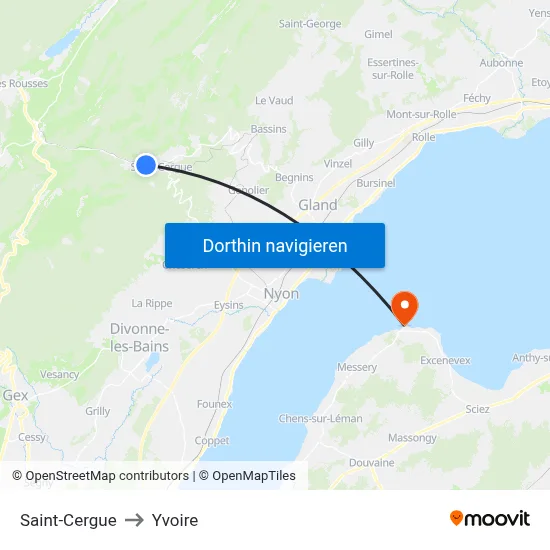 Saint-Cergue to Yvoire map