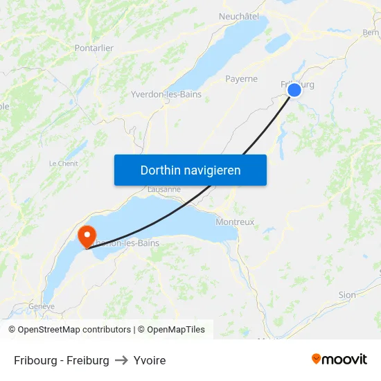 Fribourg - Freiburg to Yvoire map