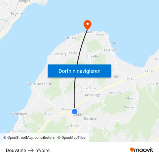 Douvaine to Yvoire map