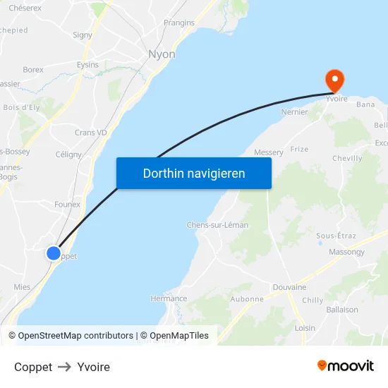 Coppet to Yvoire map