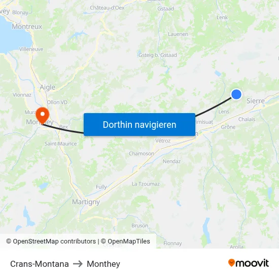 Crans-Montana to Monthey map