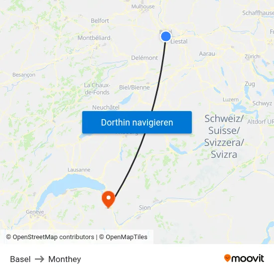 Basel to Monthey map