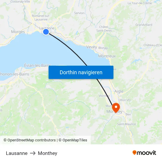 Lausanne to Monthey map