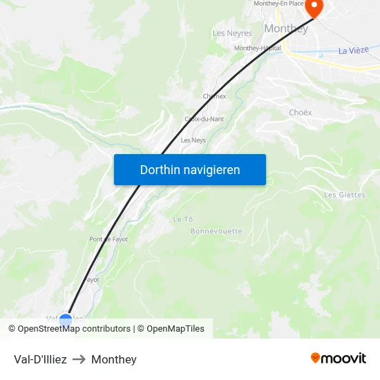 Val-D'Illiez to Monthey map