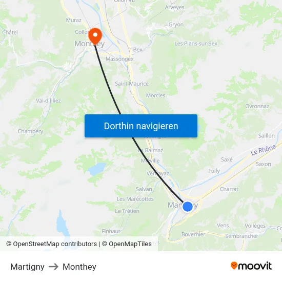 Martigny to Monthey map