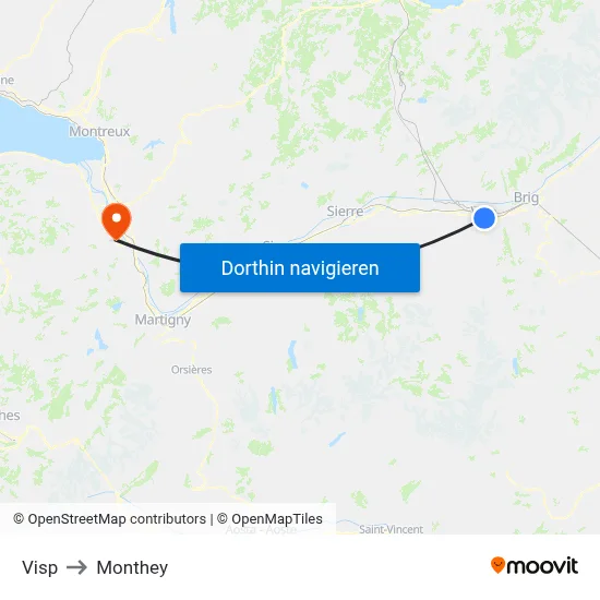 Visp to Monthey map