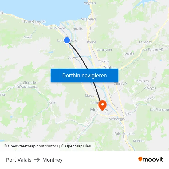 Port-Valais to Monthey map