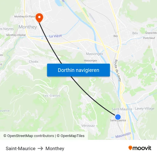 Saint-Maurice to Monthey map