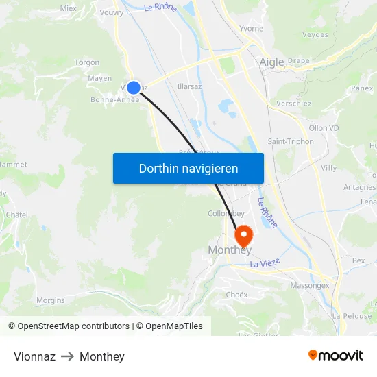 Vionnaz to Monthey map