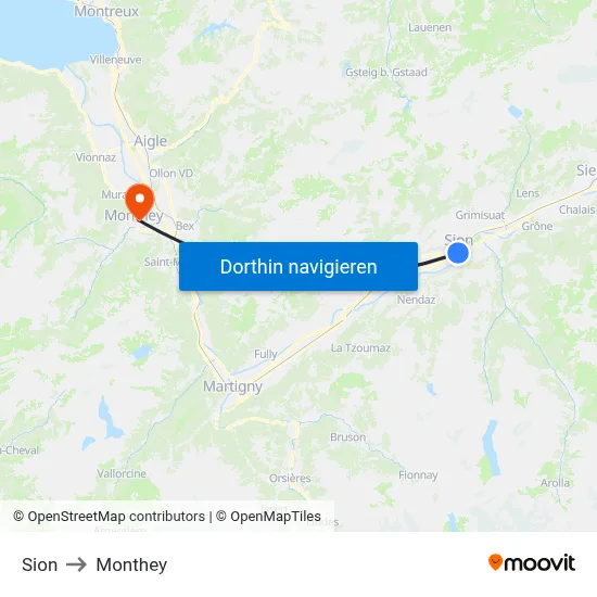 Sion to Monthey map