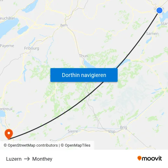 Luzern to Monthey map