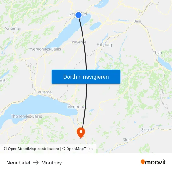 Neuchâtel to Monthey map