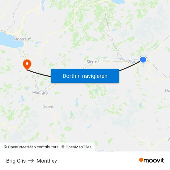 Brig-Glis to Monthey map