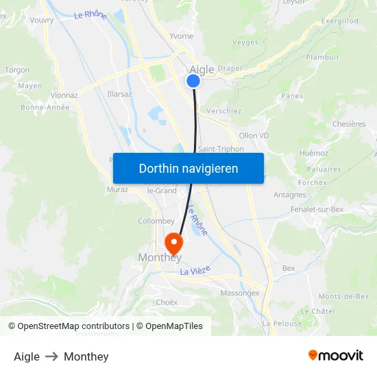 Aigle to Monthey map