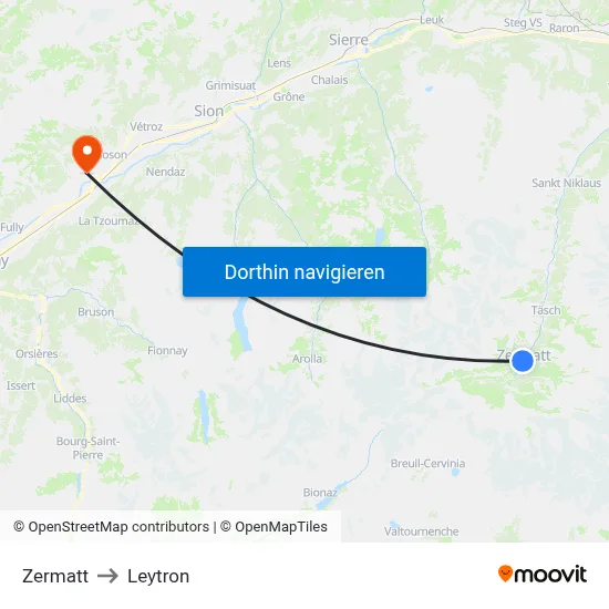 Zermatt to Leytron map