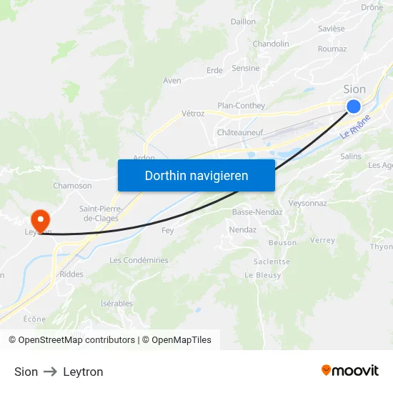 Sion to Leytron map