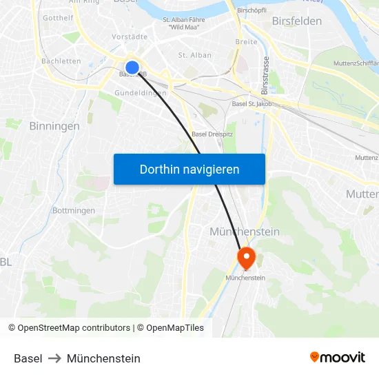 Basel to Münchenstein map