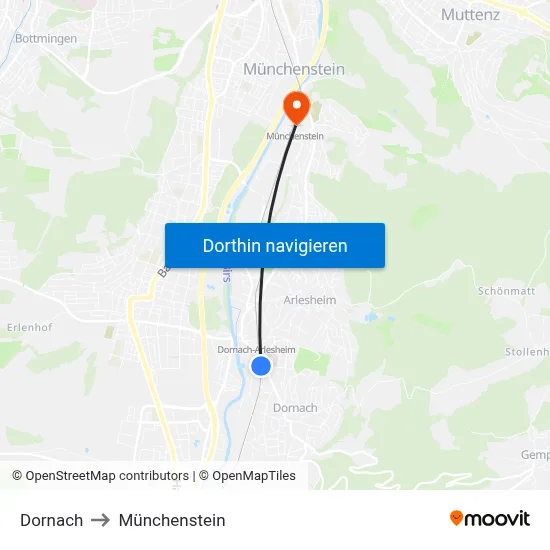 Dornach to Münchenstein map