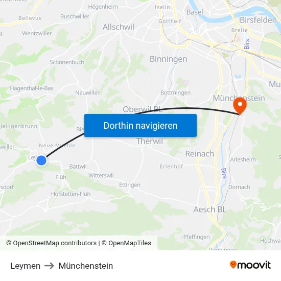 Leymen to Münchenstein map