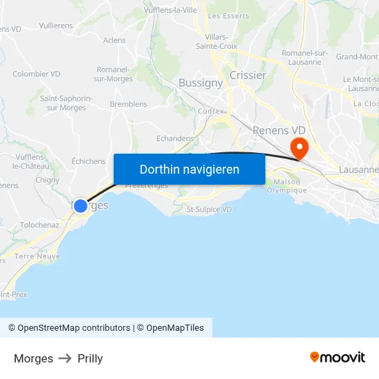Morges to Prilly map