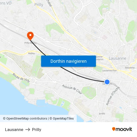 Lausanne to Prilly map