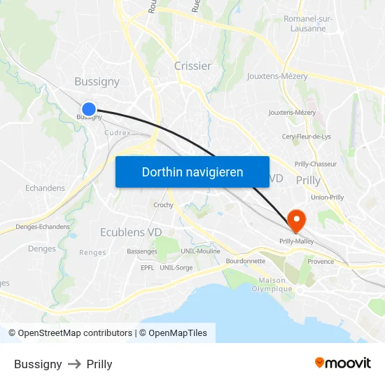 Bussigny to Prilly map