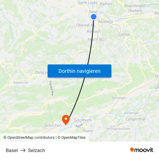 Basel to Selzach map