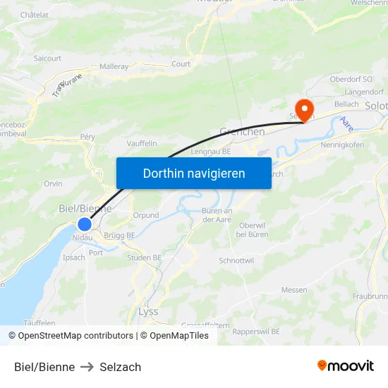 Biel/Bienne to Selzach map