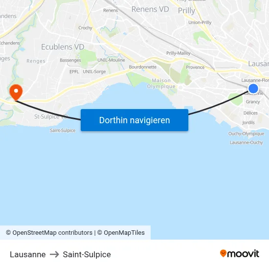 Lausanne to Saint-Sulpice map
