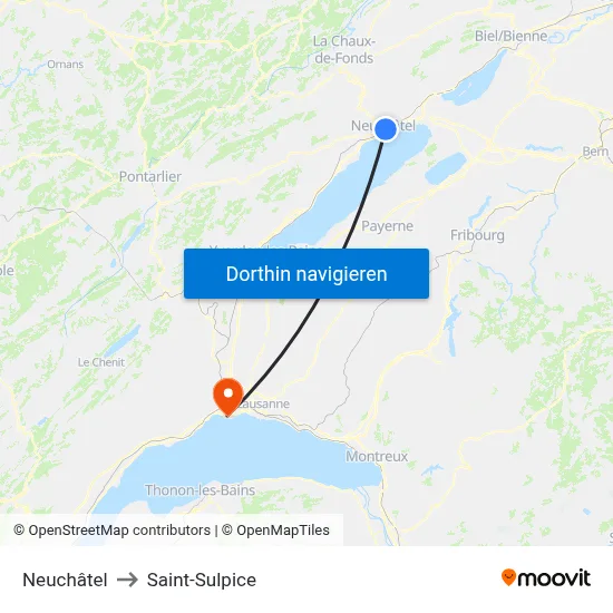 Neuchâtel to Saint-Sulpice map
