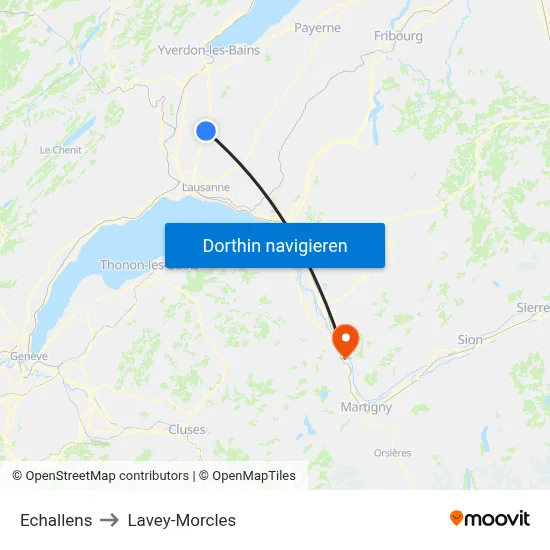Echallens to Lavey-Morcles map