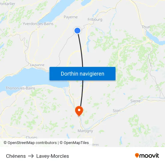 Chénens to Lavey-Morcles map