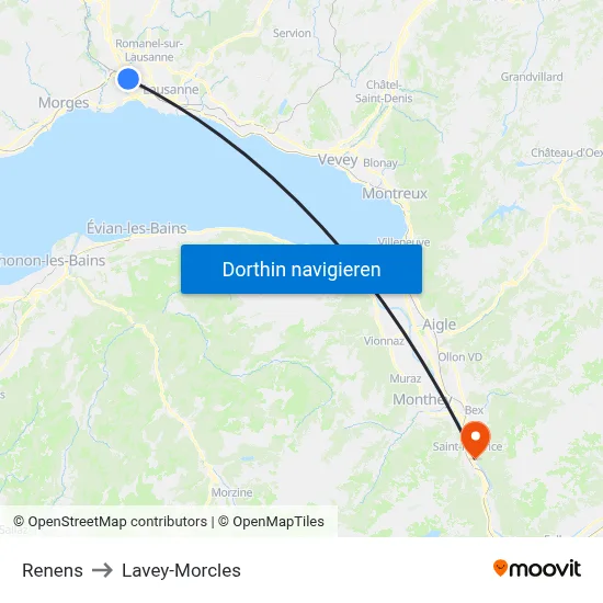 Renens to Lavey-Morcles map