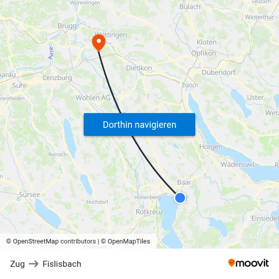 Zug to Fislisbach map