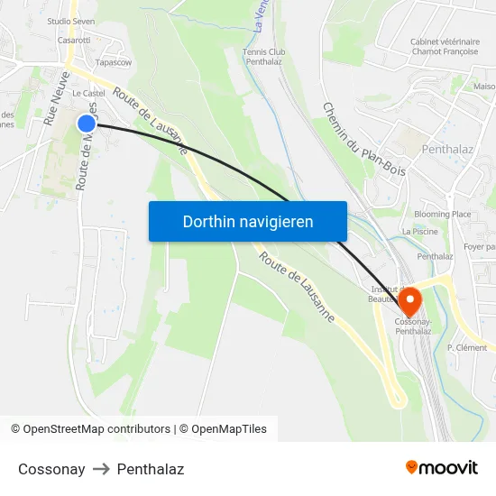 Cossonay to Penthalaz map