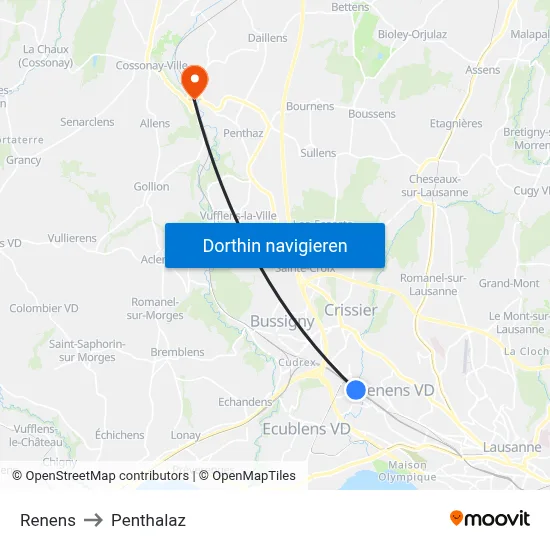 Renens to Penthalaz map