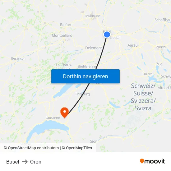 Basel to Oron map
