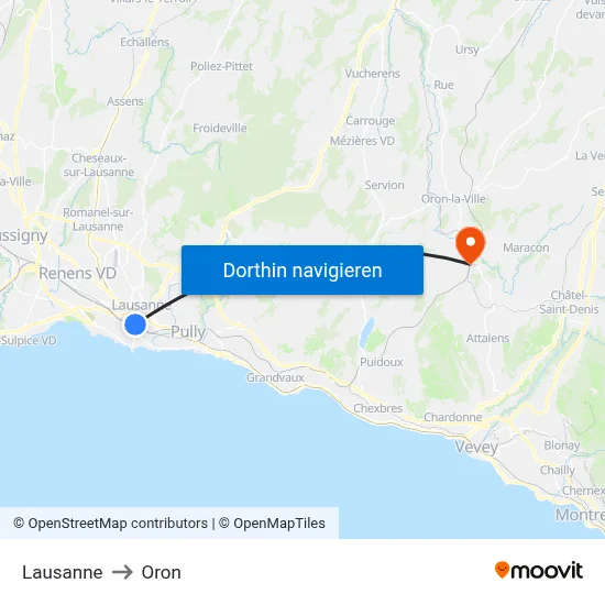 Lausanne to Oron map