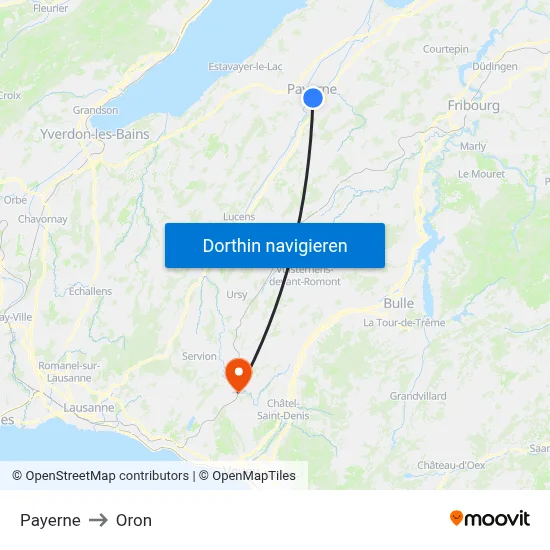 Payerne to Oron map