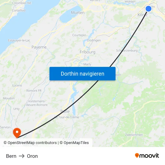 Bern to Oron map