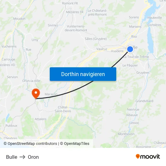 Bulle to Oron map