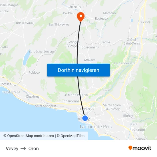 Vevey to Oron map