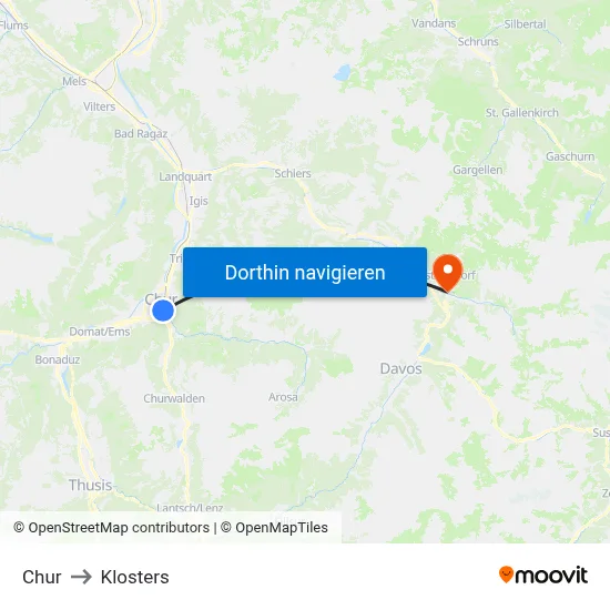 Chur to Klosters map